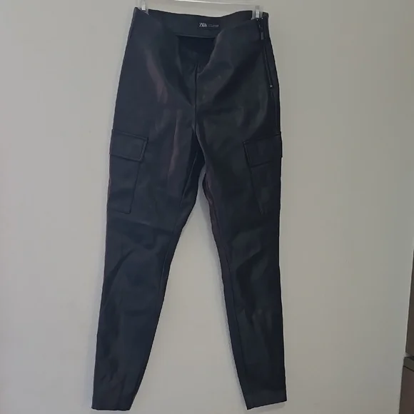 Zara Sleek Black Leather-Style Trousers - Picture 1 of 7